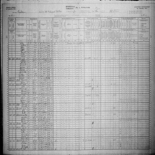 Digitized page of Census of Canada, 1901, Page number 5, for Edouard Lèger