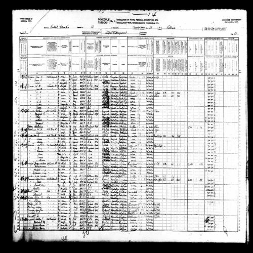 Digitized page of Census of Canada, 1911, Page number 18, for John Davies