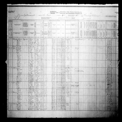 Digitized page of Census of Canada, 1911, Page number 1, for Etienne Logéve