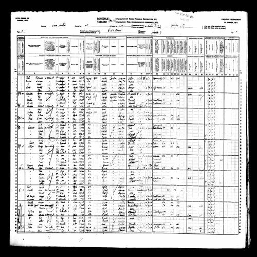 Digitized page of Census of Canada, 1911, Page number 12, for Amidee Legare