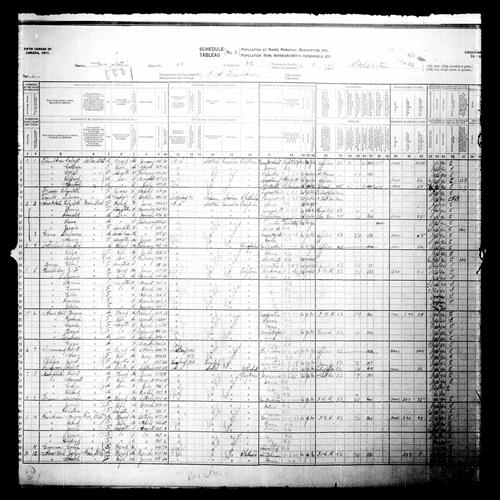 Digitized page of Census of Canada, 1911, Page number 1, for Colin Cameron