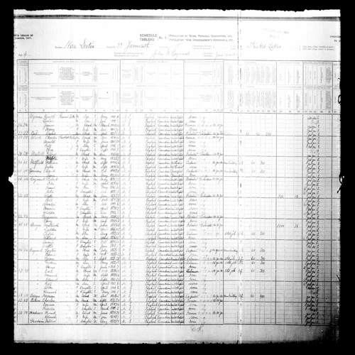 Digitized page of Census of Canada, 1911, Page number 4, for Charles Allen