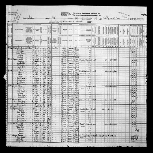 Digitized page of Census of Canada, 1911, Page number 11, for Louis Bourque