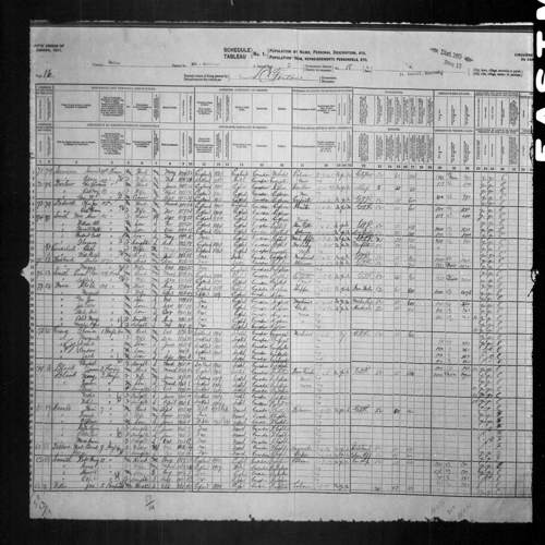 Digitized page of Census of Canada, 1911, Page number 16, for Edith Carmichael