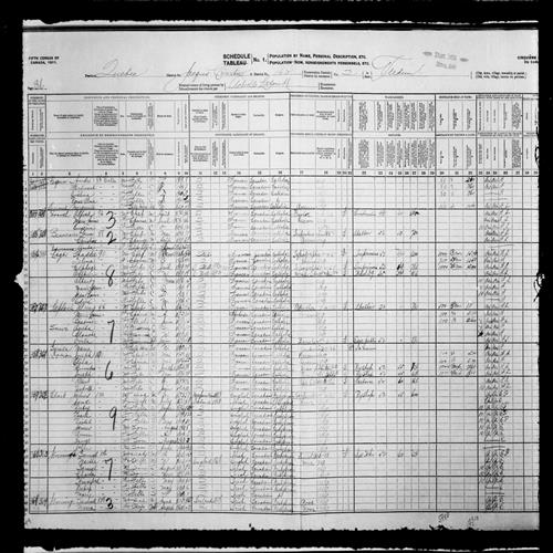 Digitized page of Census of Canada, 1911, Page number 36, for Thadder Leger