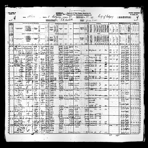 Digitized page of Census of Canada, 1911, Page number 4, for R B Bennett