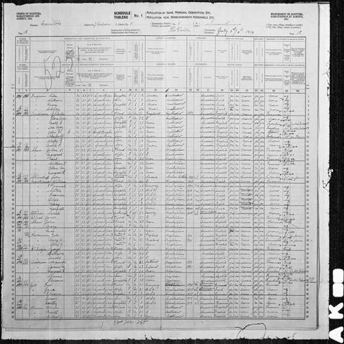 Digitized page of Census of the Prairie Provinces, 1916, Page number 18, for Hannah Mawhinney