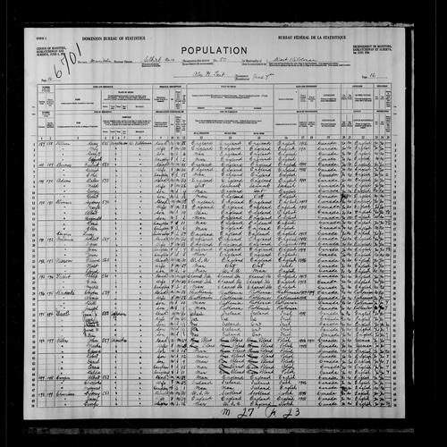 Digitized page of Census of the Prairie Provinces, 1926, Page number 16, for Robert Kilm