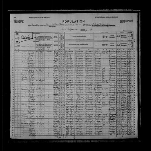 Digitized page of Census of the Prairie Provinces, 1926, Page number 1, for Mary Schultz