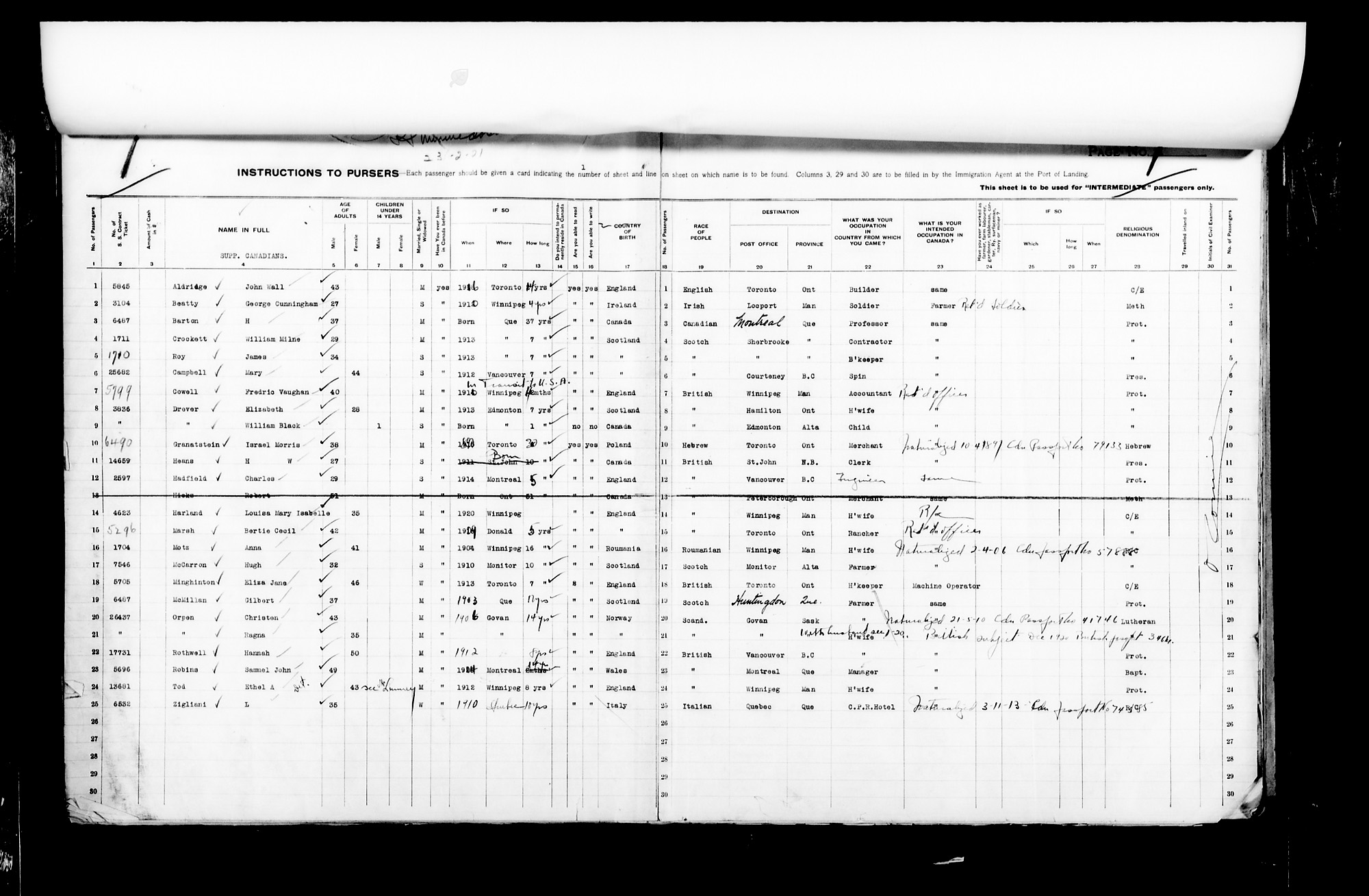 Digitized page of Passenger Lists for Image No.: CANIMM1913PLIST_2000908421-00398