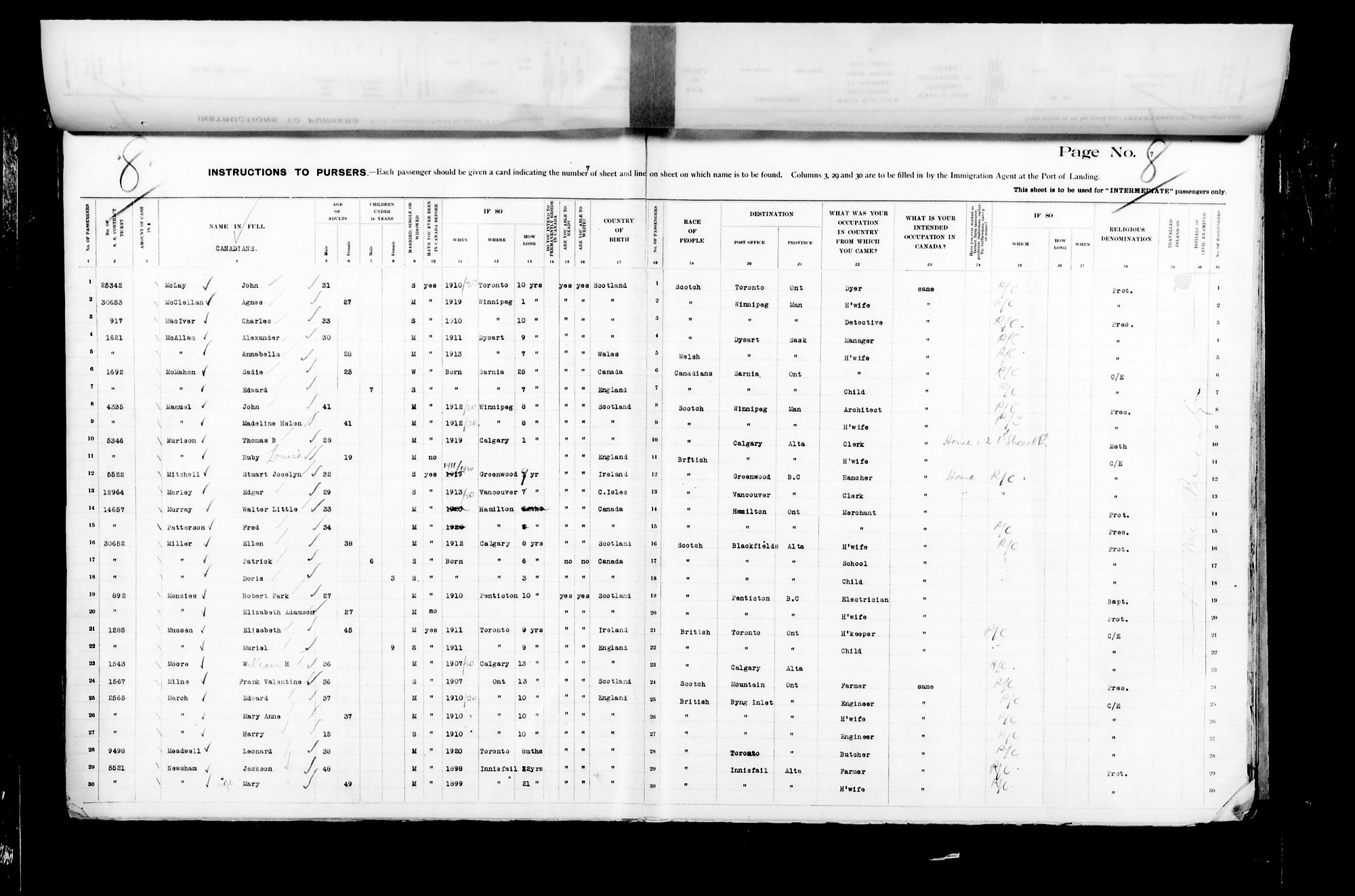 Digitized page of Passenger Lists for Image No.: CANIMM1913PLIST_2000908421-00405