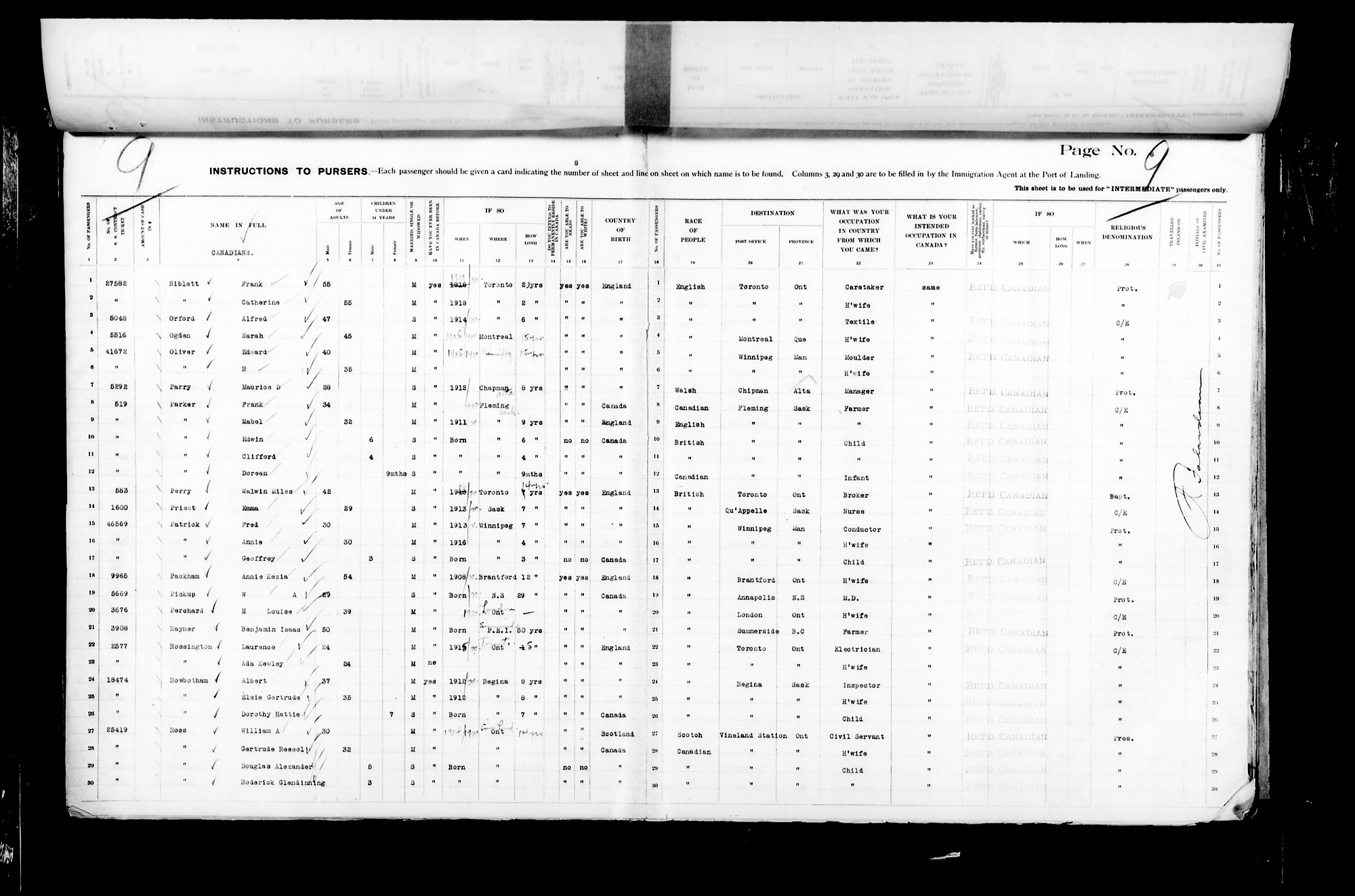 Digitized page of Passenger Lists for Image No.: CANIMM1913PLIST_2000908421-00406