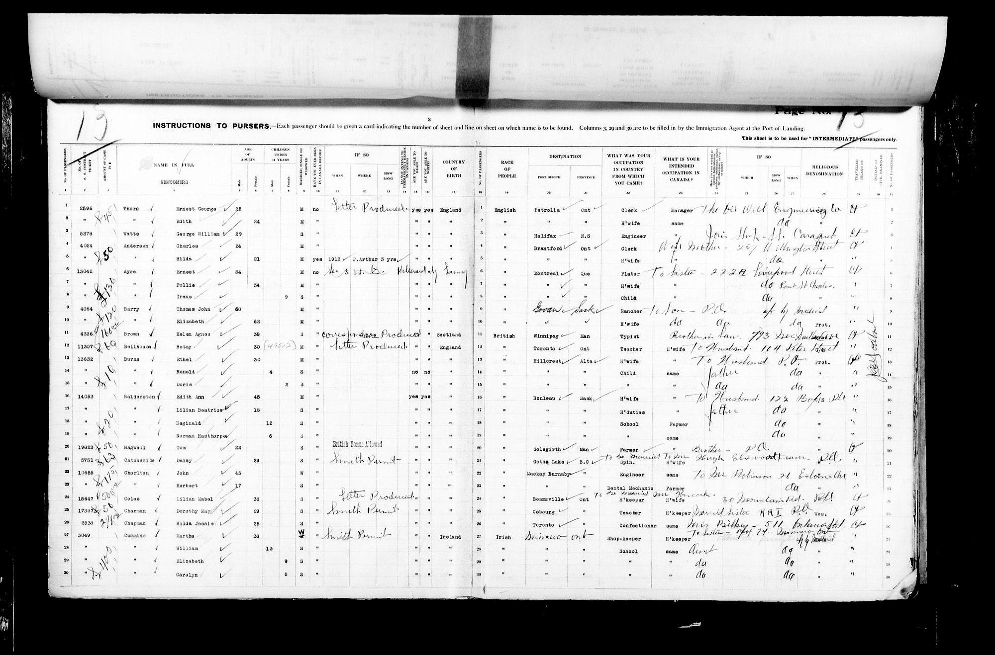 Digitized page of Passenger Lists for Image No.: CANIMM1913PLIST_2000908421-00410