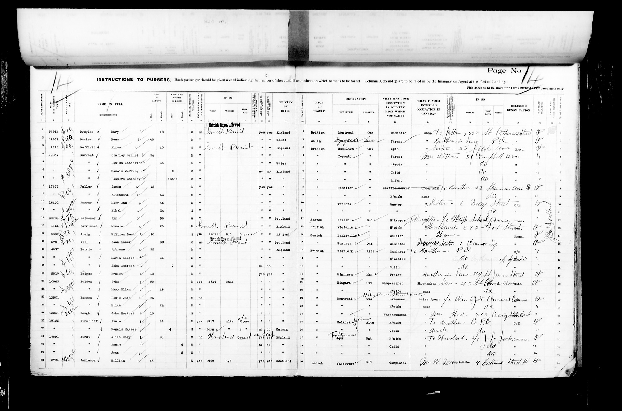 Digitized page of Passenger Lists for Image No.: CANIMM1913PLIST_2000908421-00411