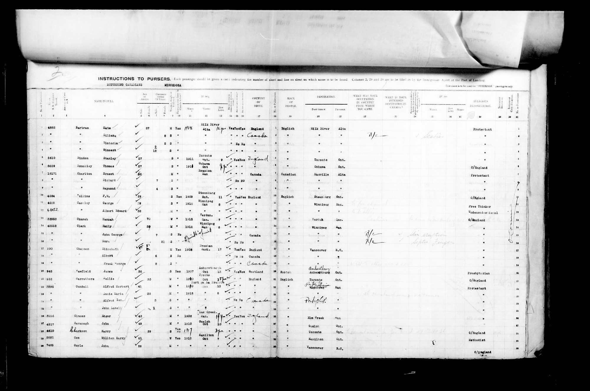 Digitized page of Passenger Lists for Image No.: CANIMM1913PLIST_2000908421-00417