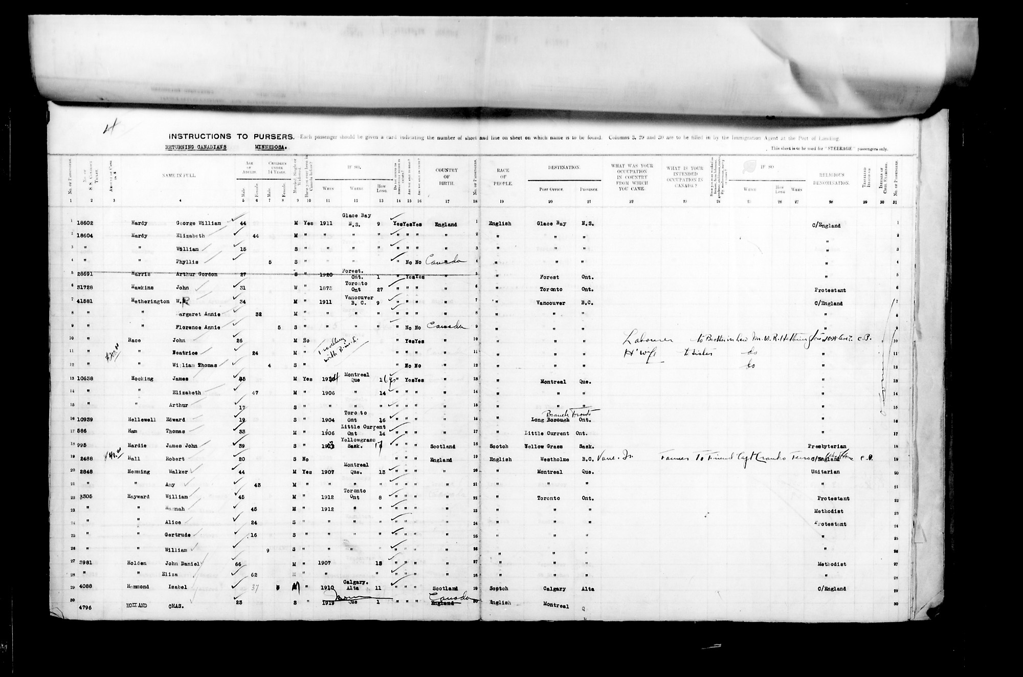 Digitized page of Passenger Lists for Image No.: CANIMM1913PLIST_2000908421-00419