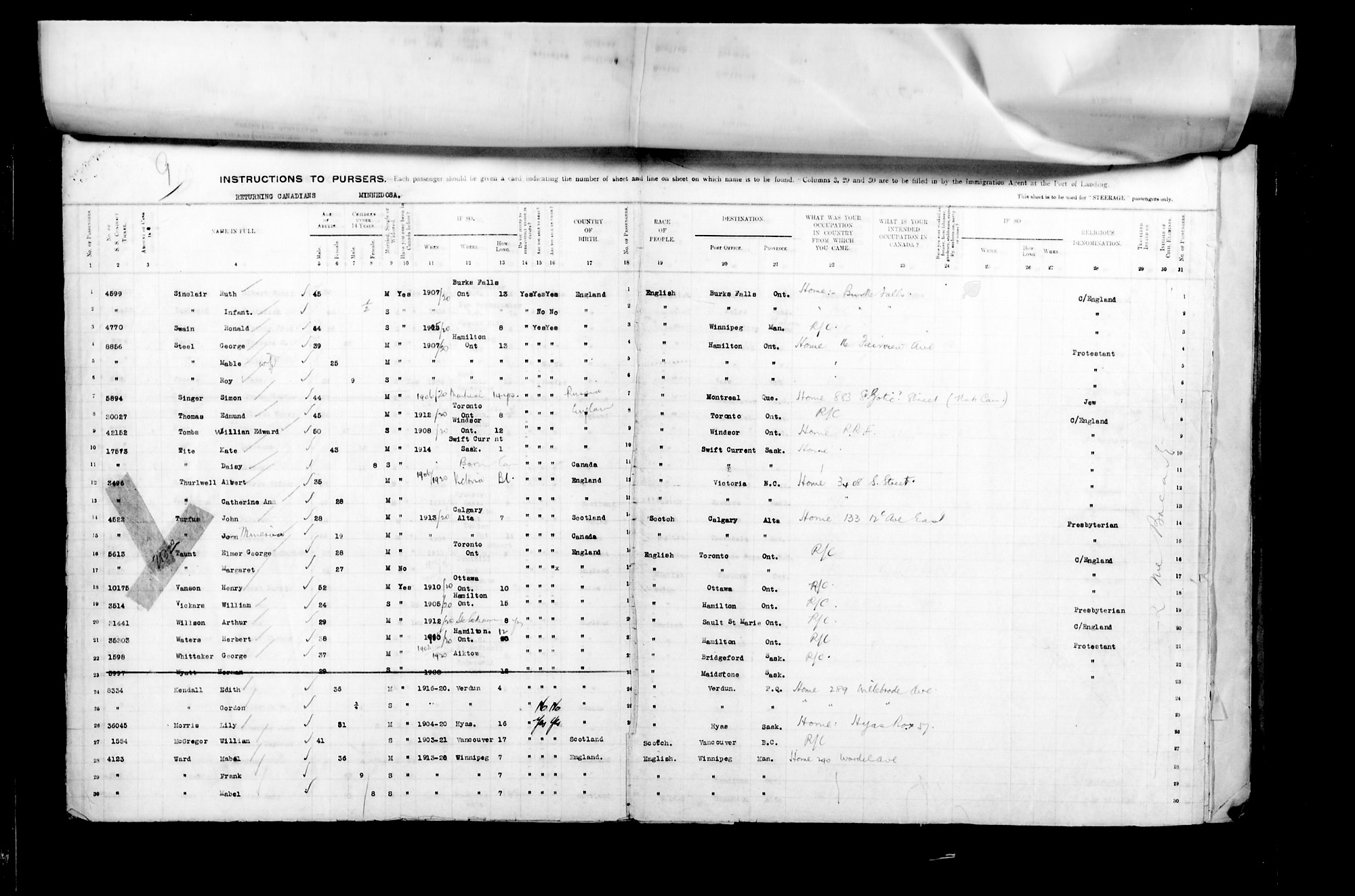 Digitized page of Passenger Lists for Image No.: CANIMM1913PLIST_2000908421-00424