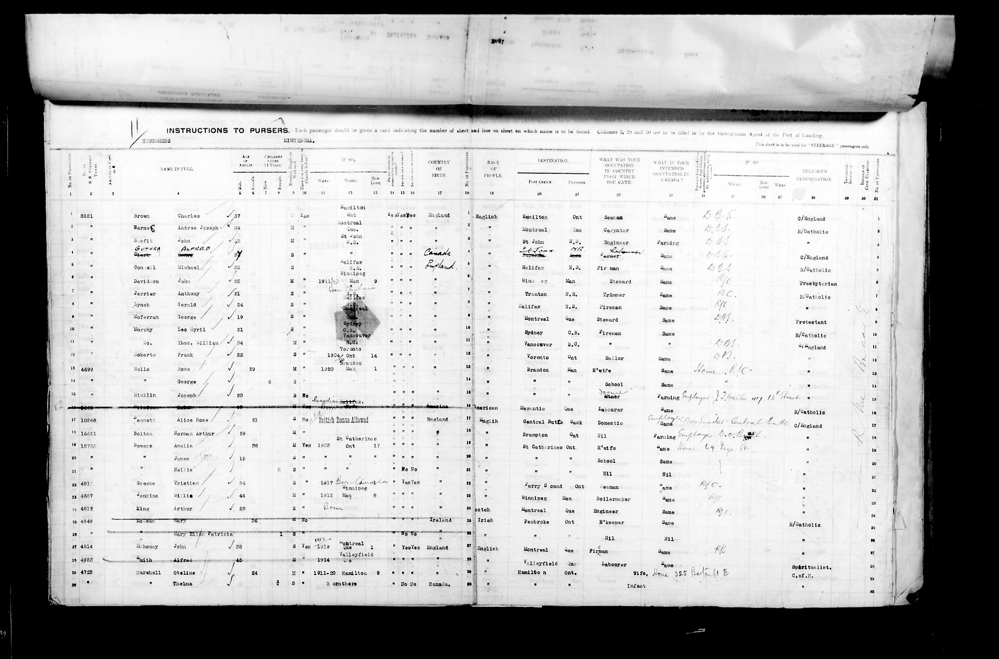 Digitized page of Passenger Lists for Image No.: CANIMM1913PLIST_2000908421-00426