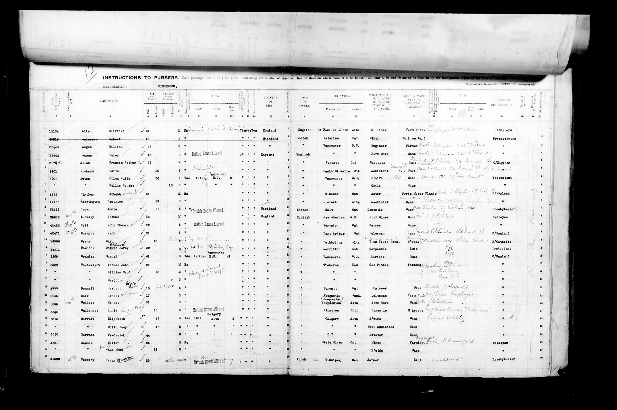 Digitized page of Passenger Lists for Image No.: CANIMM1913PLIST_2000908421-00427