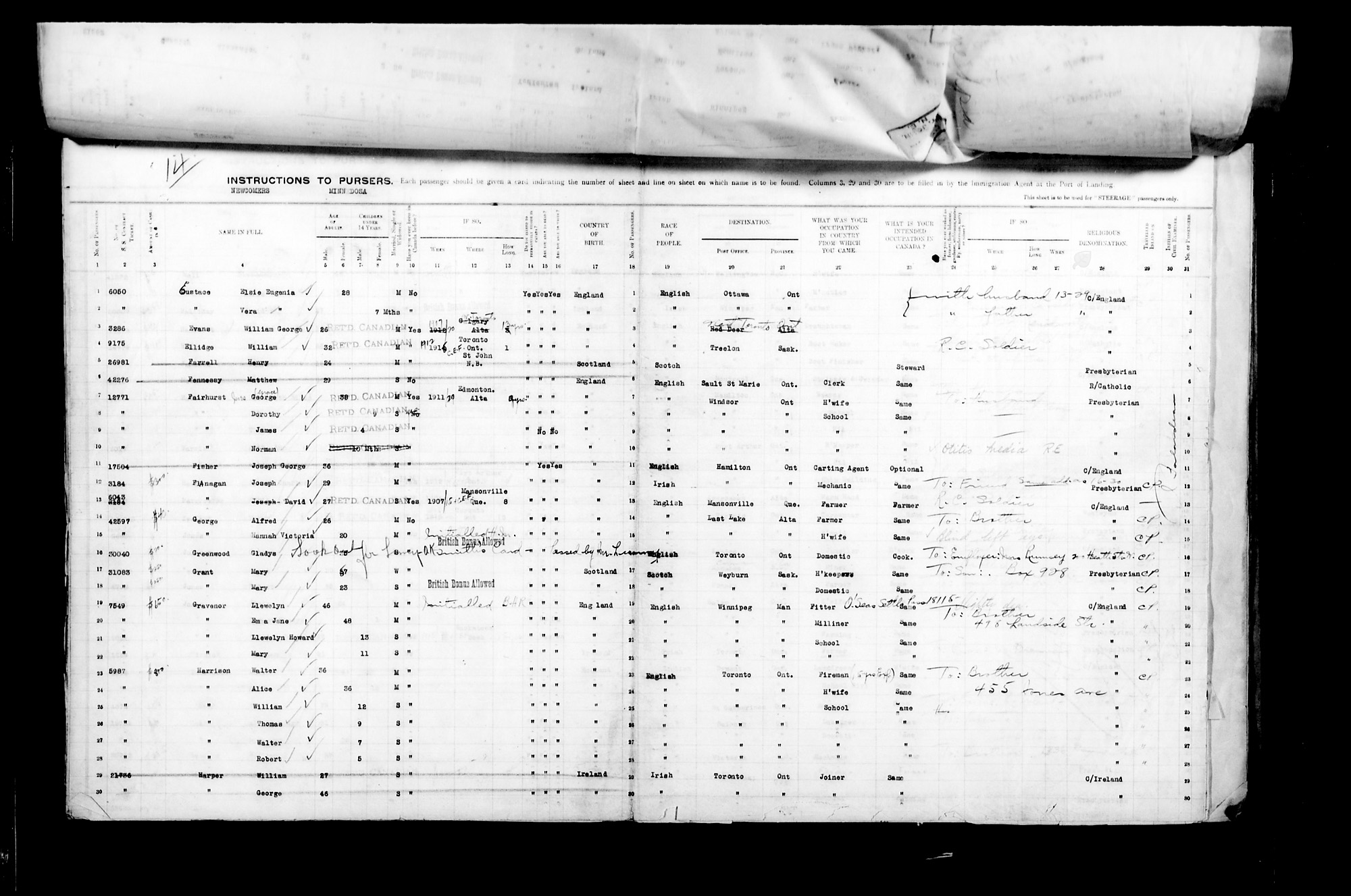 Digitized page of Passenger Lists for Image No.: CANIMM1913PLIST_2000908421-00429