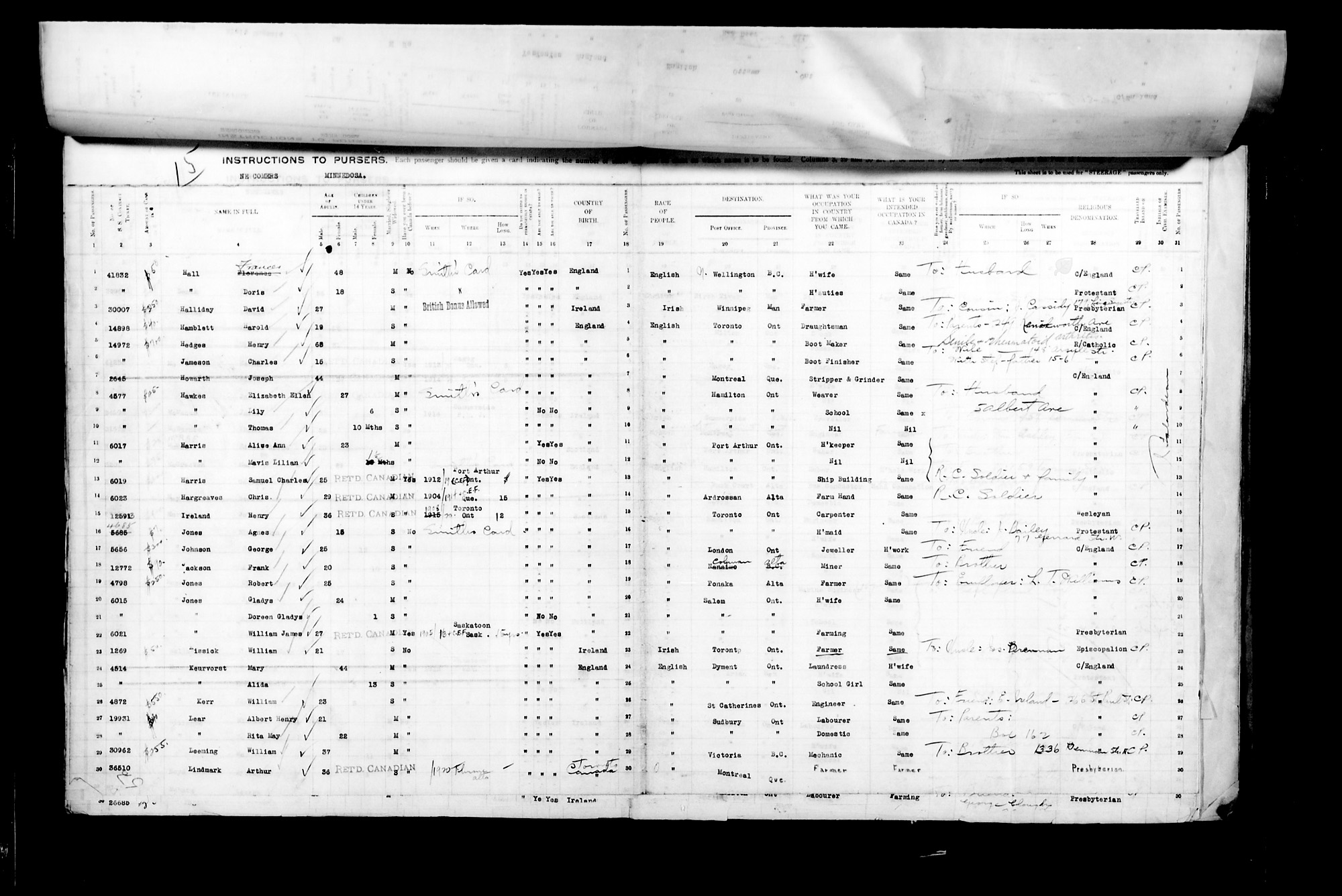 Digitized page of Passenger Lists for Image No.: CANIMM1913PLIST_2000908421-00430