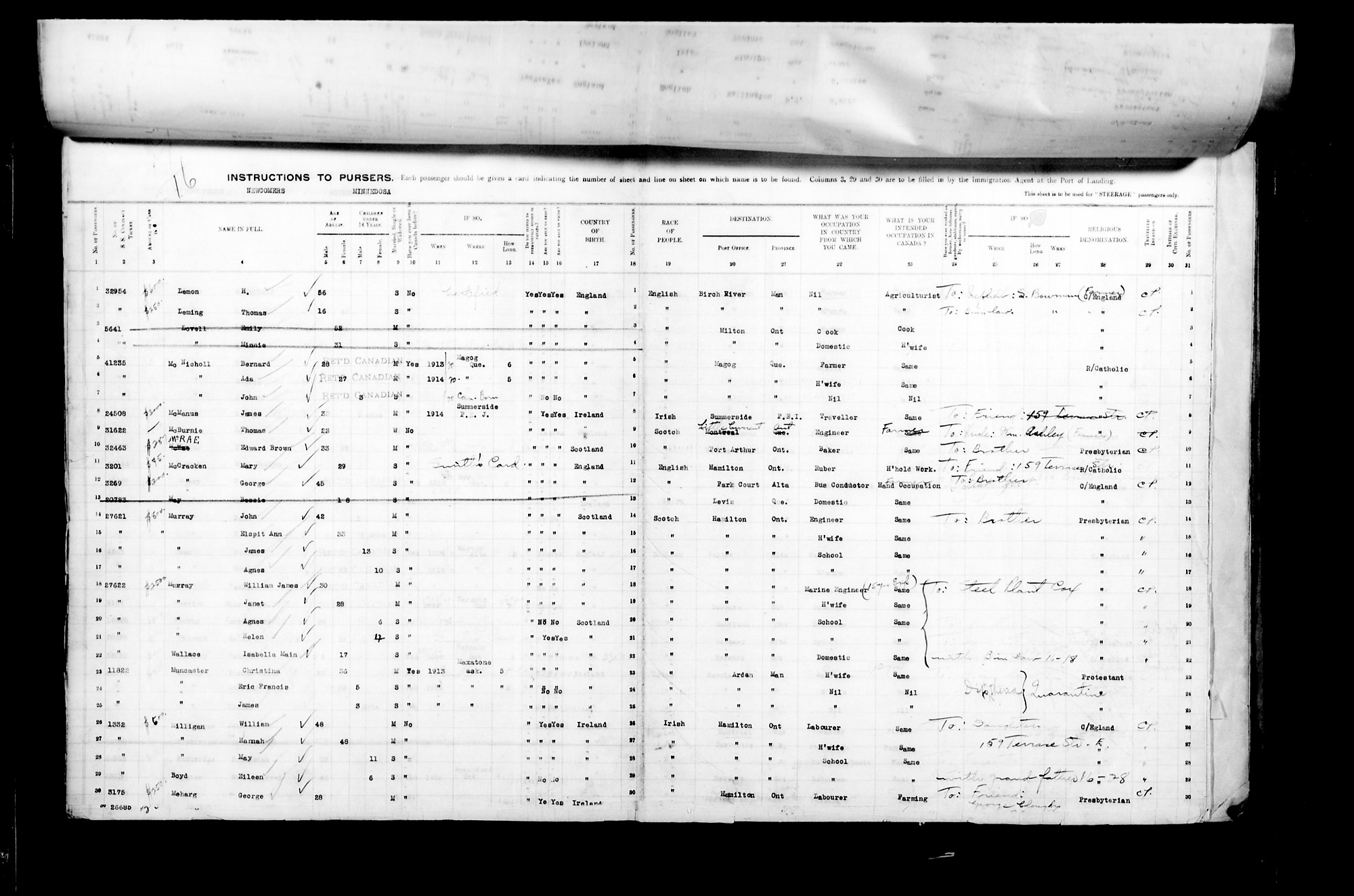 Digitized page of Passenger Lists for Image No.: CANIMM1913PLIST_2000908421-00431