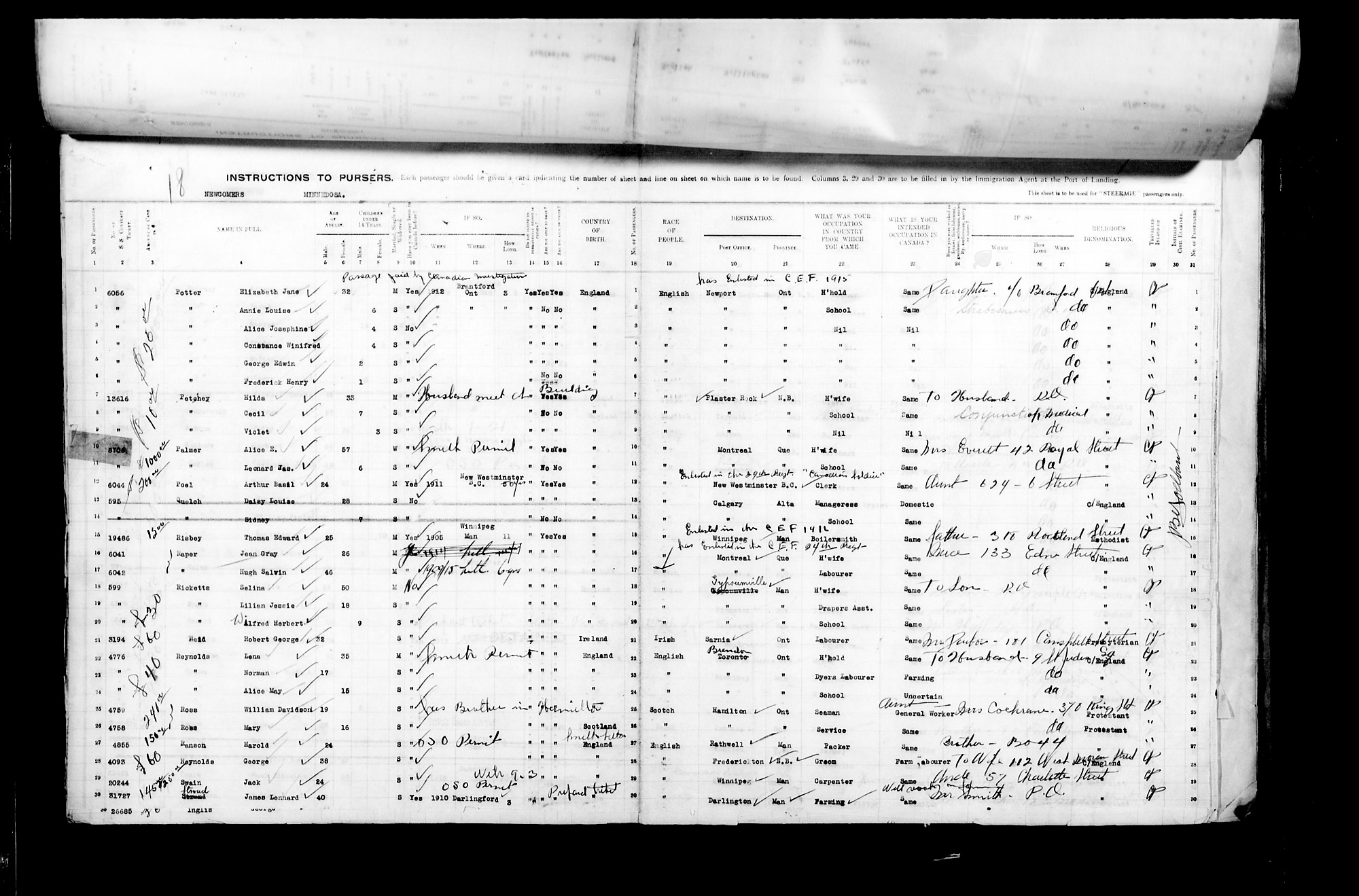 Digitized page of Passenger Lists for Image No.: CANIMM1913PLIST_2000908421-00433