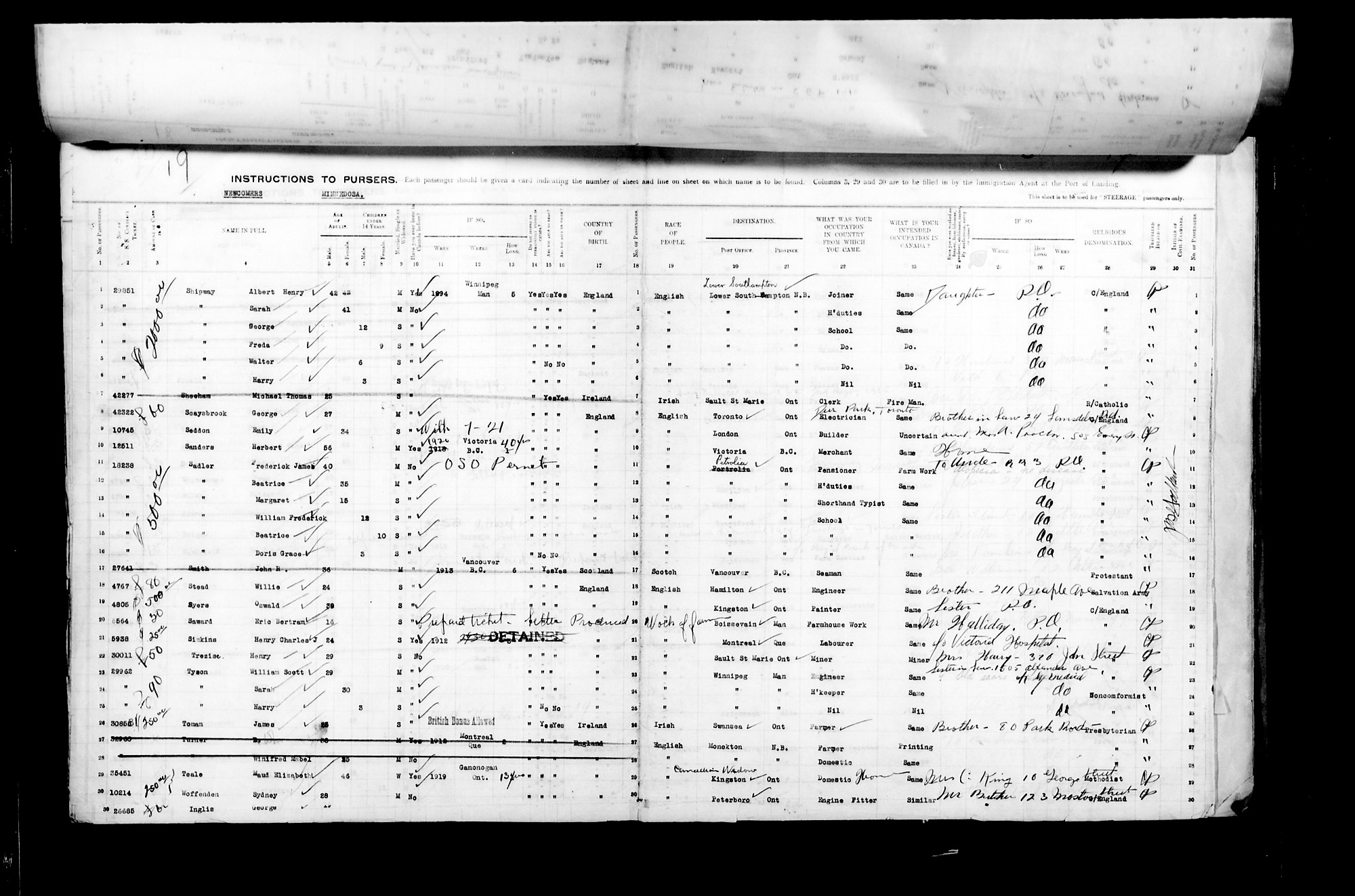 Digitized page of Passenger Lists for Image No.: CANIMM1913PLIST_2000908421-00434