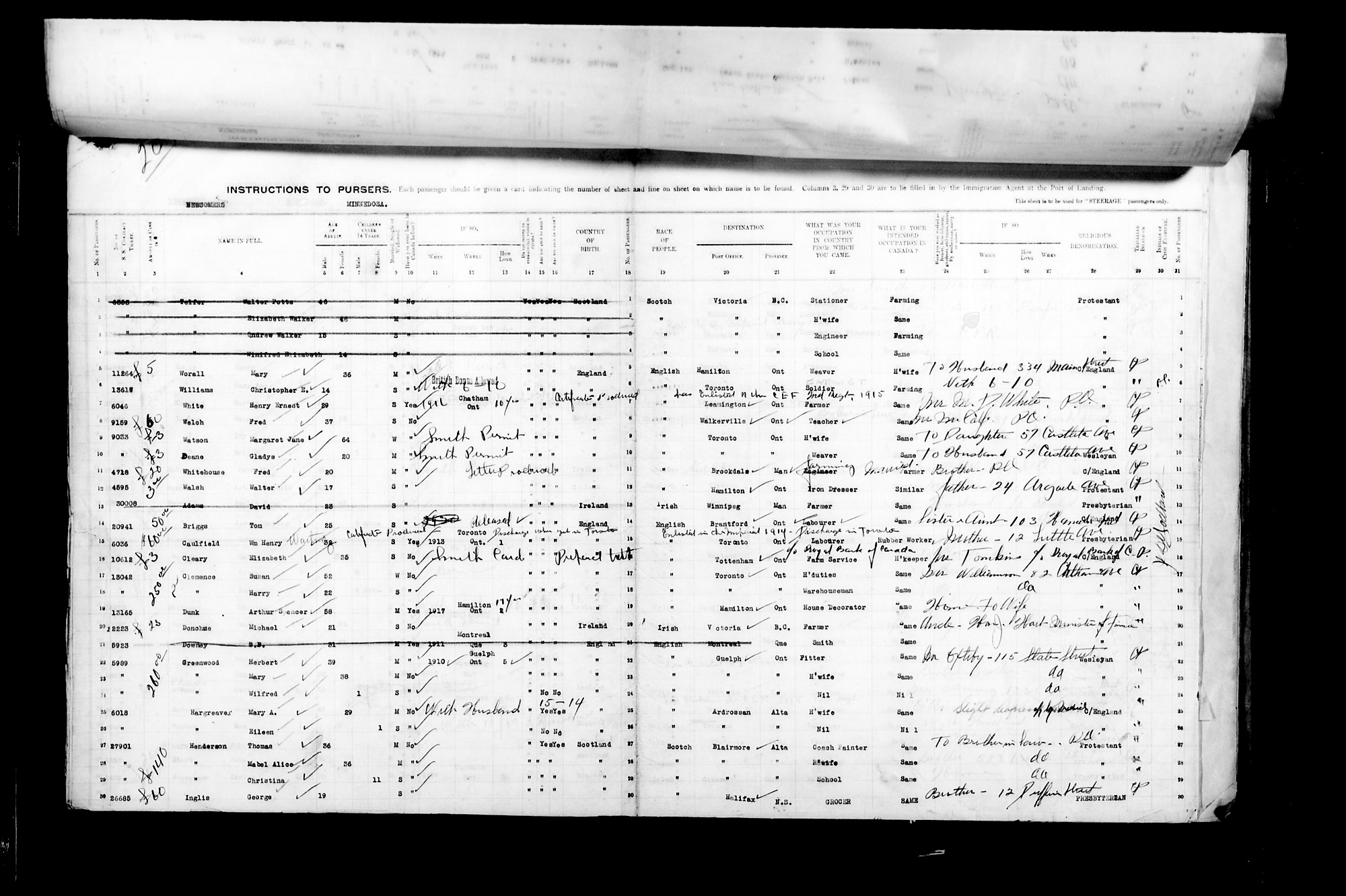 Digitized page of Passenger Lists for Image No.: CANIMM1913PLIST_2000908421-00435