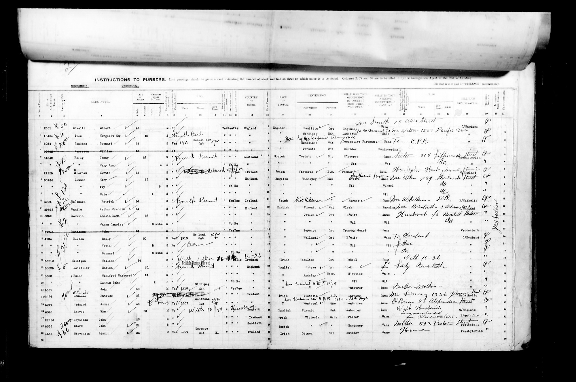 Digitized page of Passenger Lists for Image No.: CANIMM1913PLIST_2000908421-00436