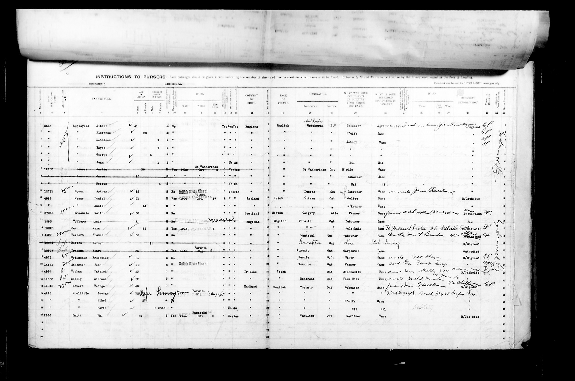 Digitized page of Passenger Lists for Image No.: CANIMM1913PLIST_2000908421-00438