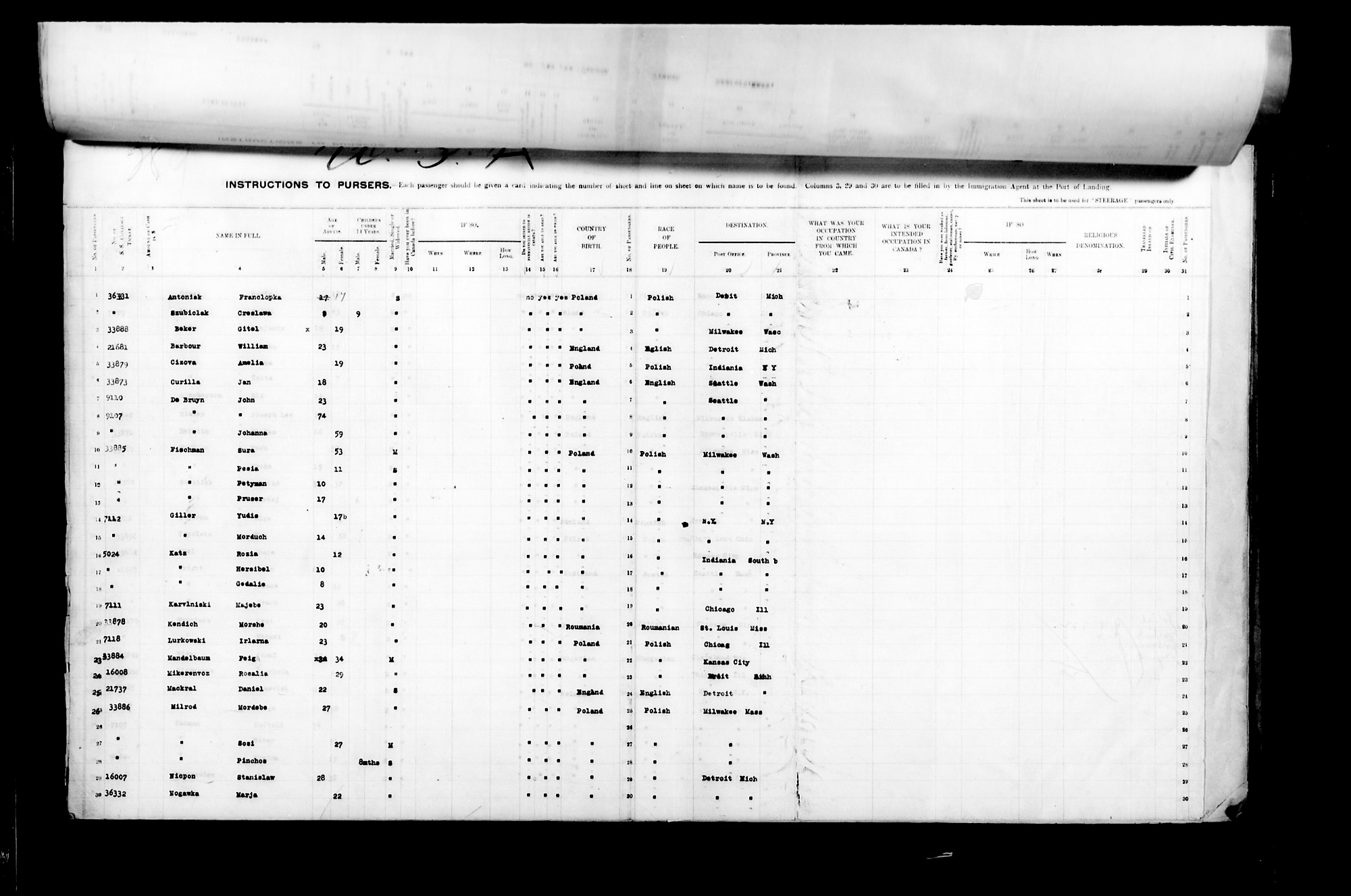 Digitized page of Passenger Lists for Image No.: CANIMM1913PLIST_2000908421-00443