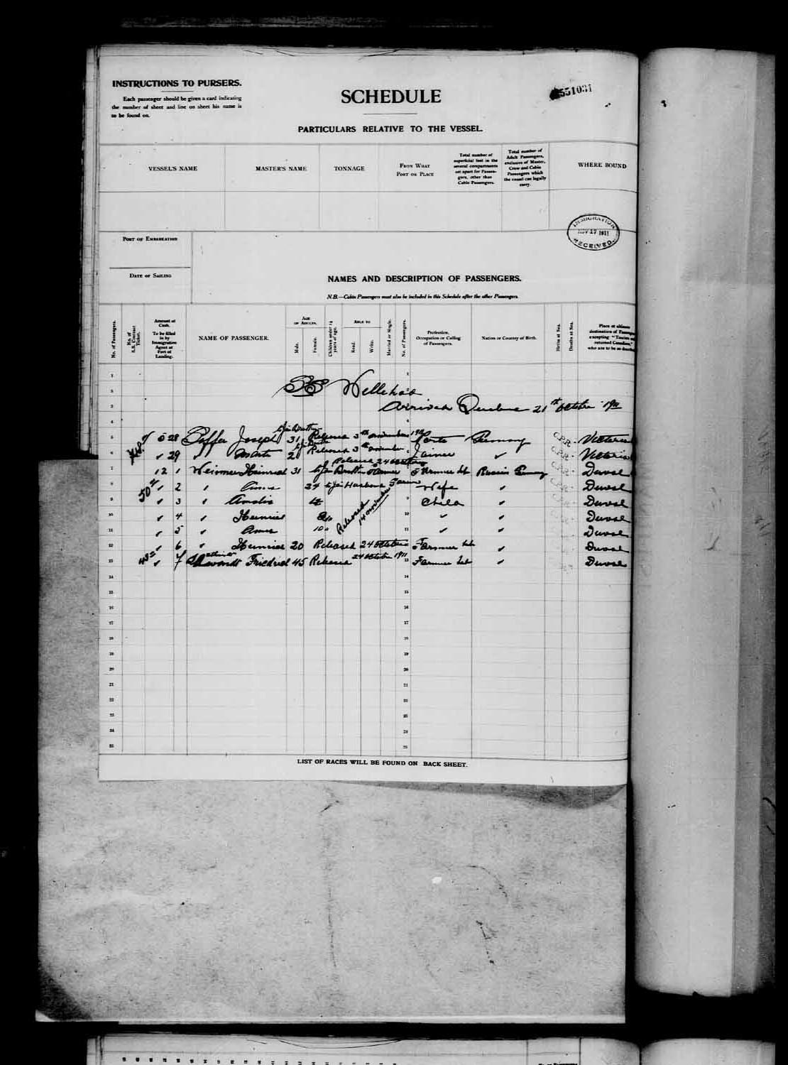 Digitized page of Passenger Lists for Image No.: e003575012