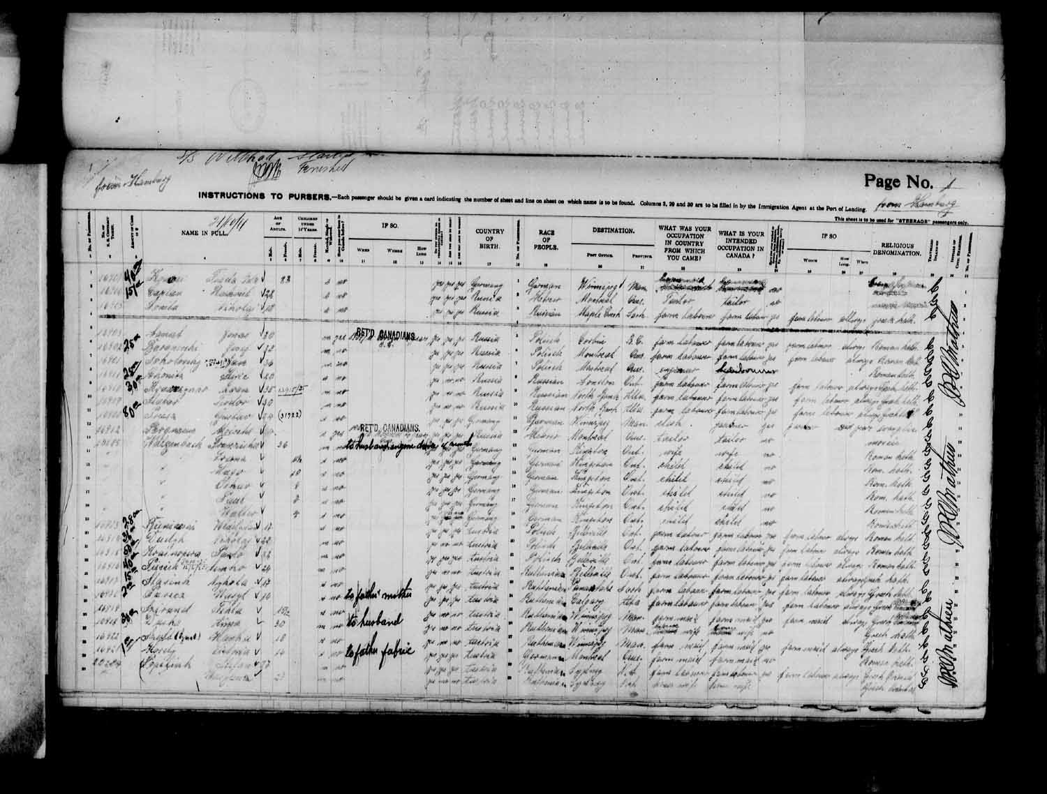 Digitized page of Passenger Lists for Image No.: e003575013