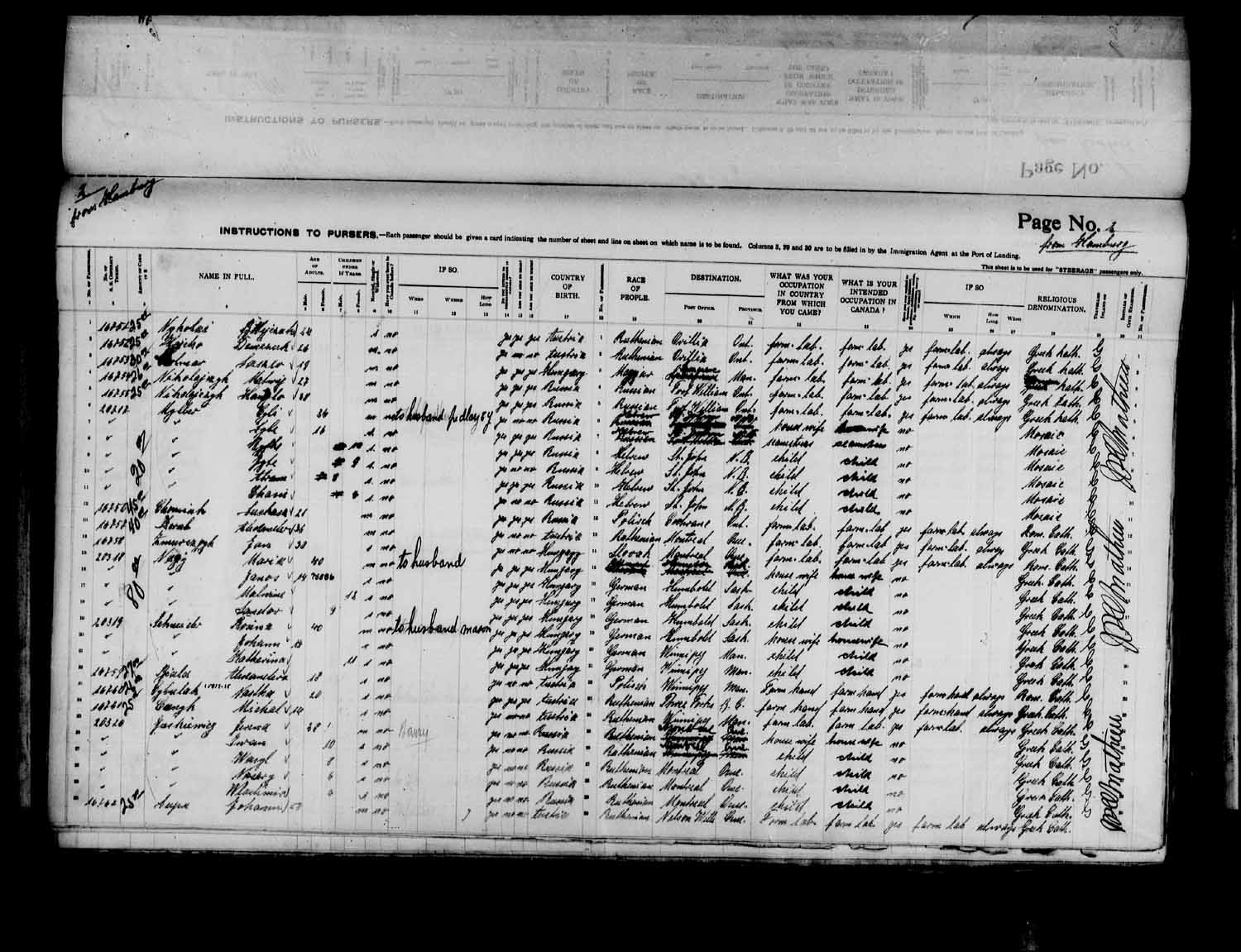 Digitized page of Passenger Lists for Image No.: e003575014