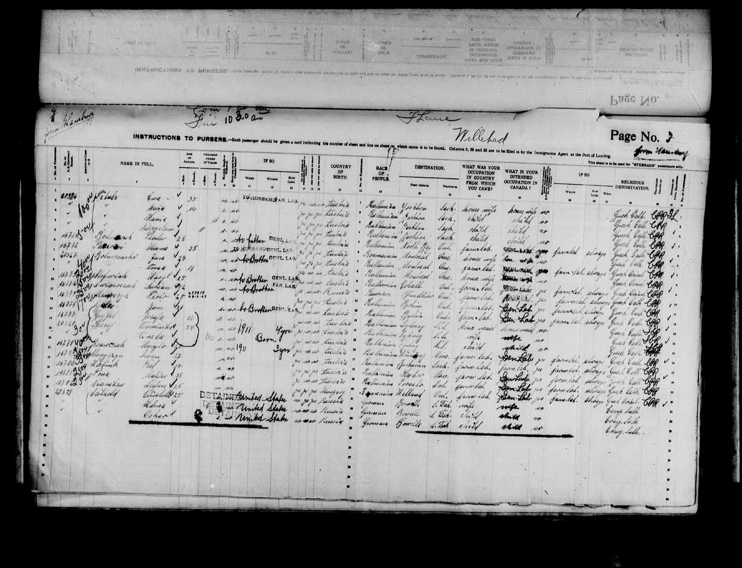 Digitized page of Passenger Lists for Image No.: e003575019