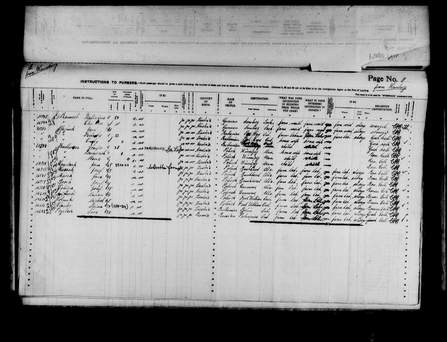 Digitized page of Passenger Lists for Image No.: e003575020