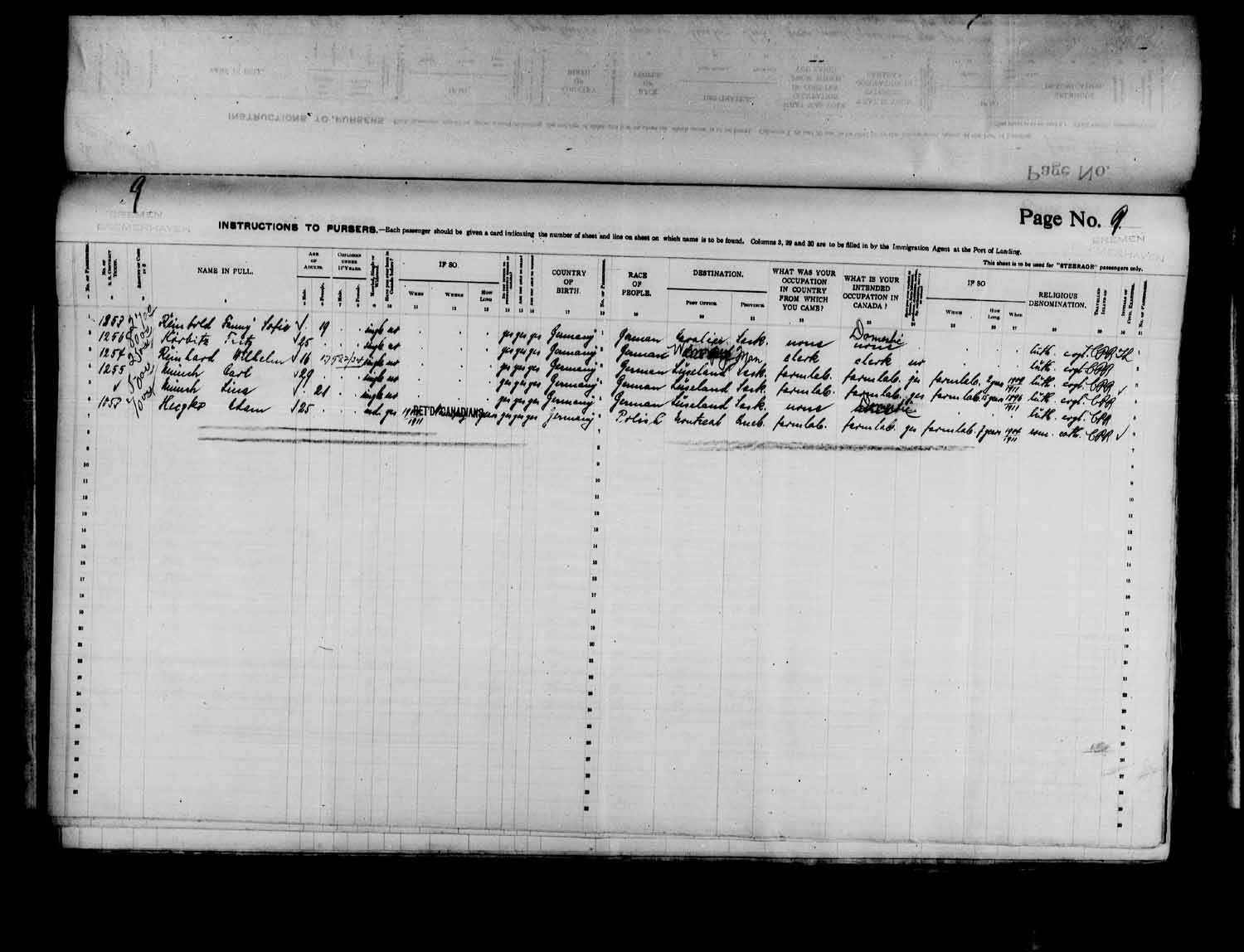 Digitized page of Passenger Lists for Image No.: e003575021
