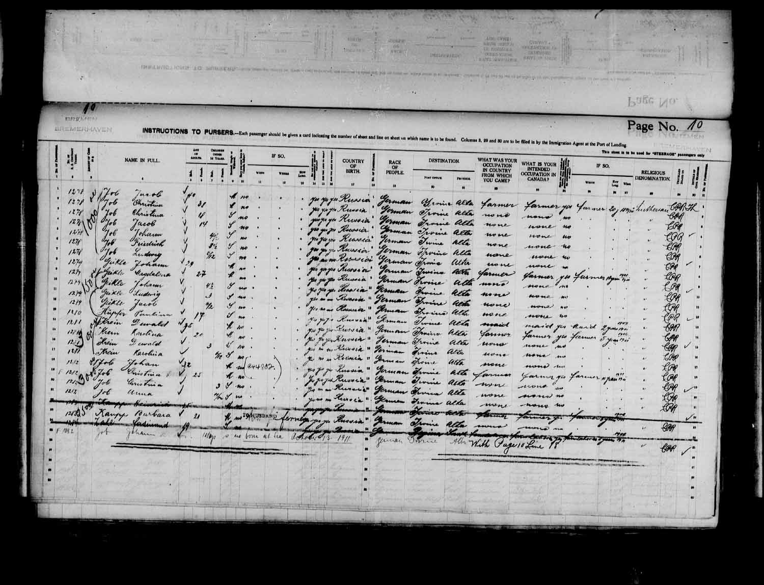 Digitized page of Passenger Lists for Image No.: e003575022