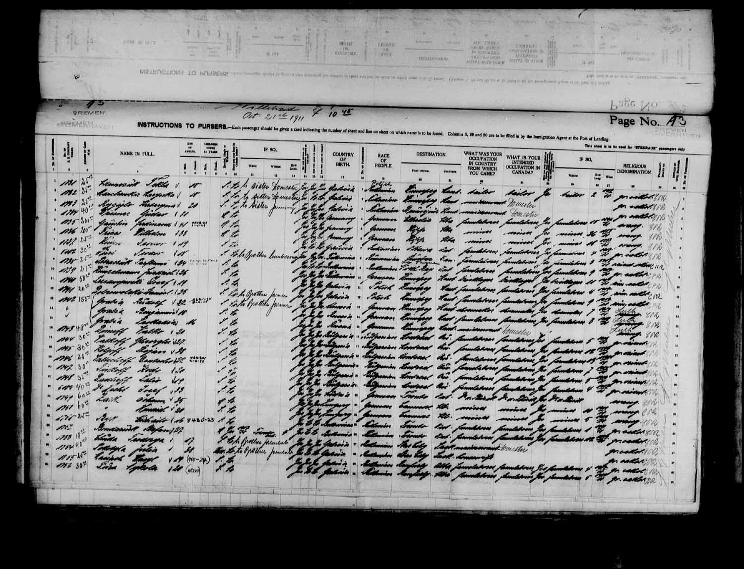 Digitized page of Passenger Lists for Image No.: e003575025