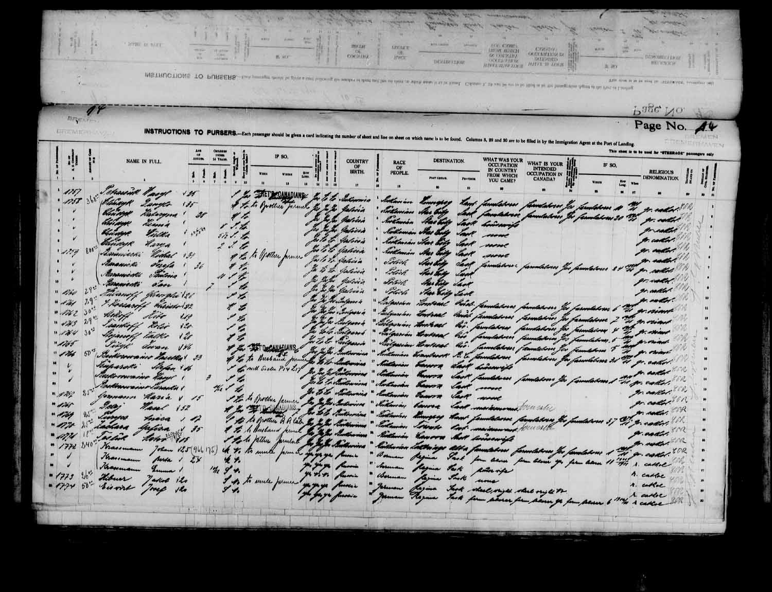 Digitized page of Passenger Lists for Image No.: e003575026