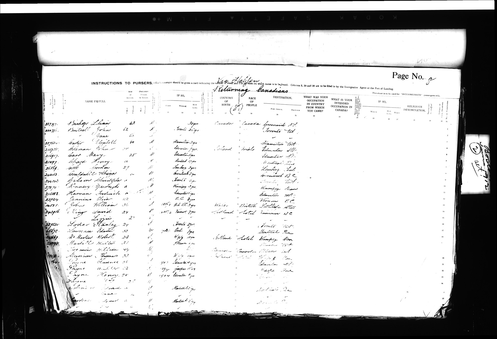 Digitized page of Passenger Lists for Image No.: CANIMM1913PLIST_0000406960-00143