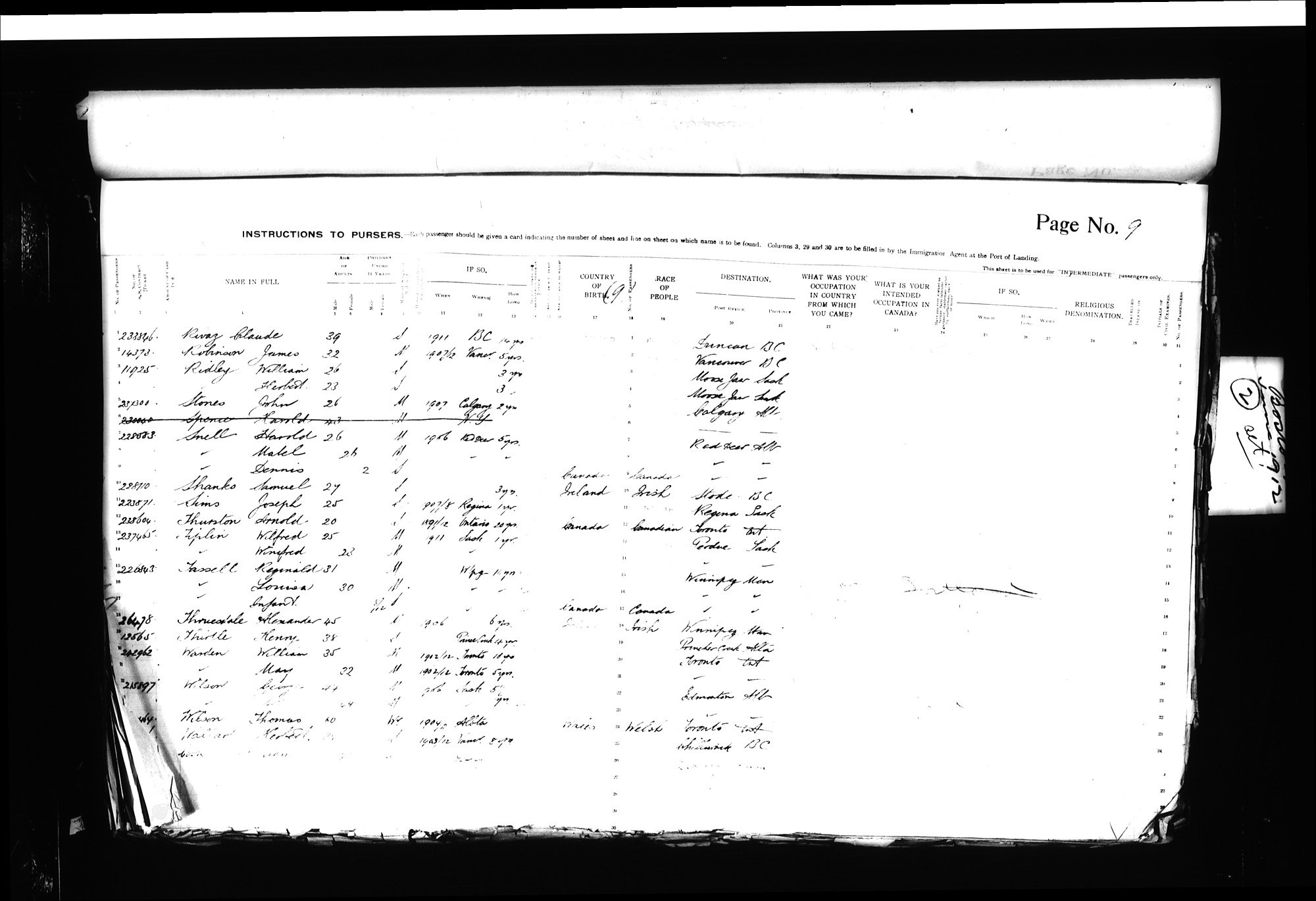 Digitized page of Passenger Lists for Image No.: CANIMM1913PLIST_0000406960-00144
