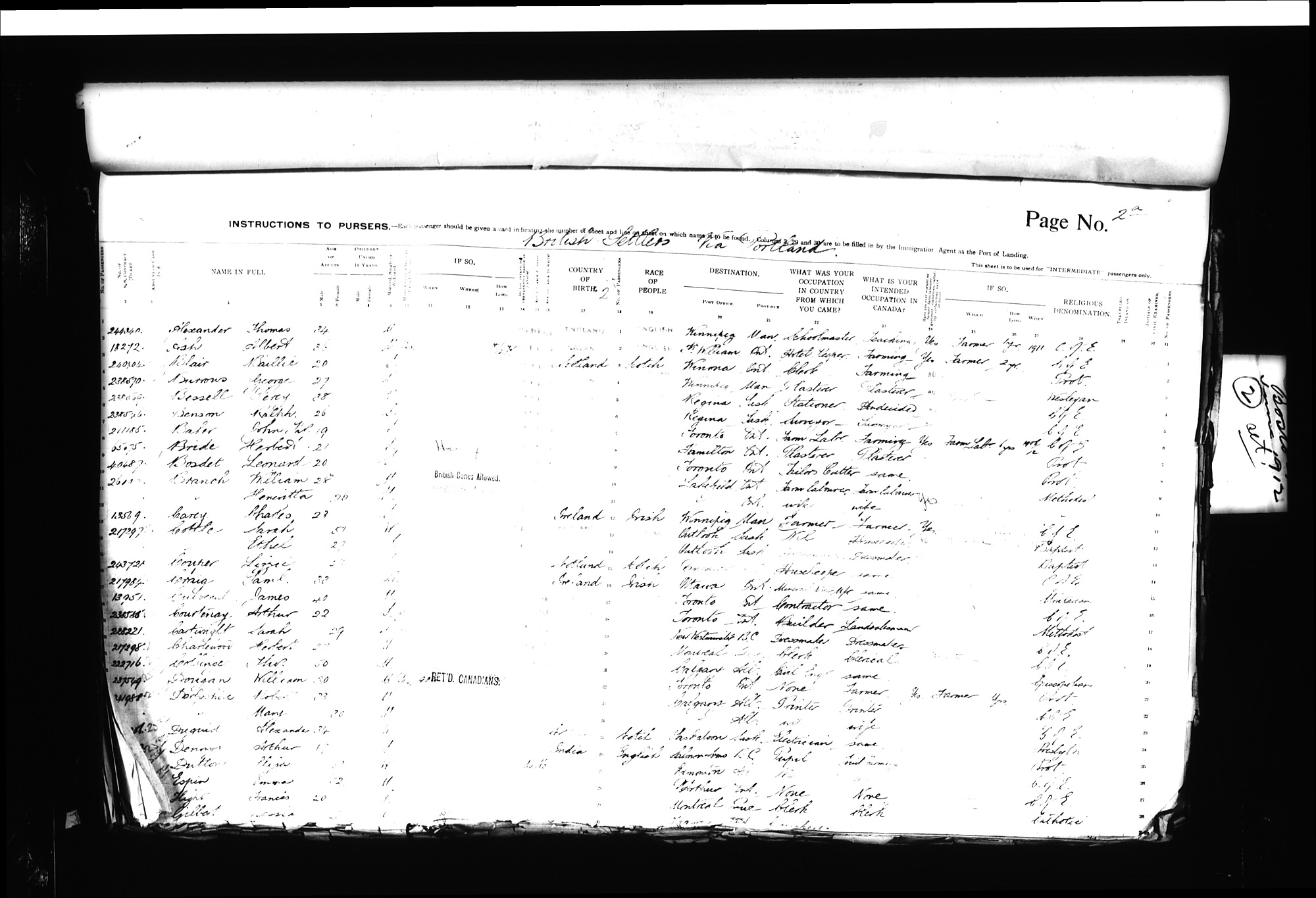 Digitized page of Passenger Lists for Image No.: CANIMM1913PLIST_0000406960-00148