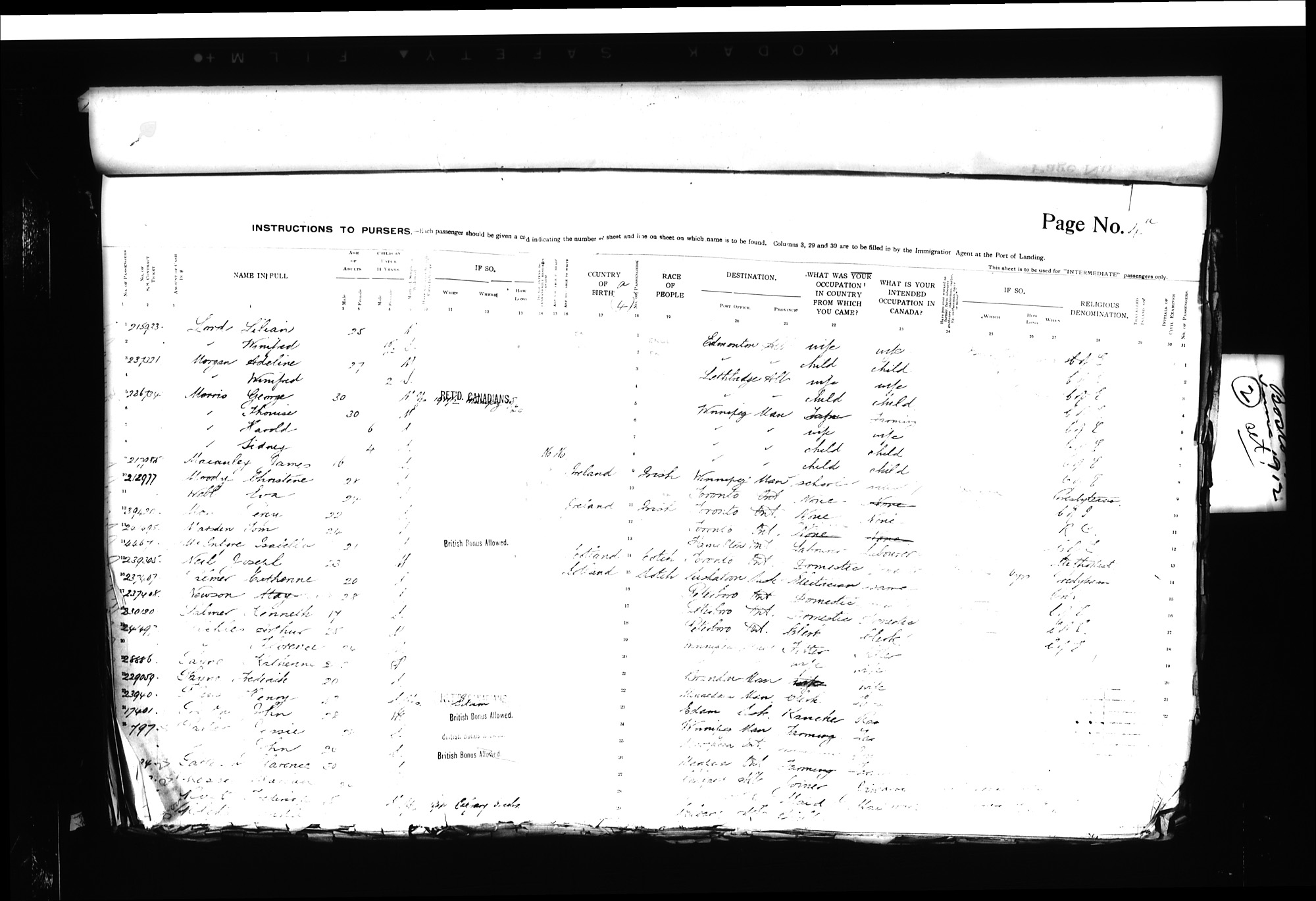 Digitized page of Passenger Lists for Image No.: CANIMM1913PLIST_0000406960-00150