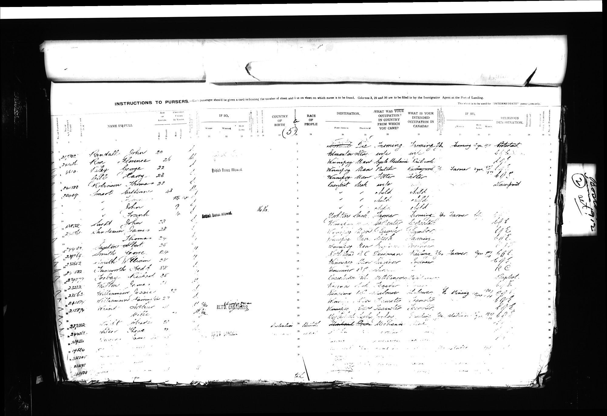 Digitized page of Passenger Lists for Image No.: CANIMM1913PLIST_0000406960-00151