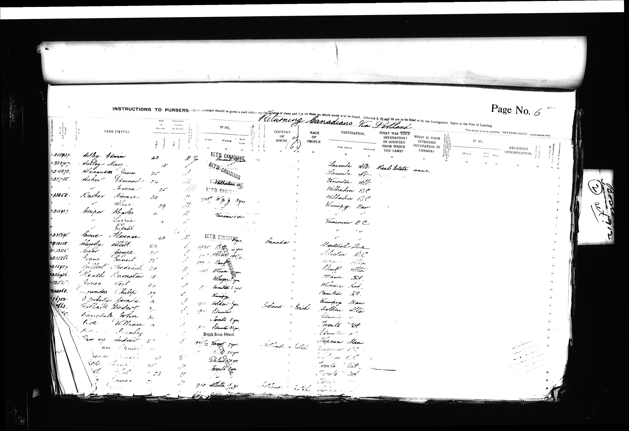 Digitized page of Passenger Lists for Image No.: CANIMM1913PLIST_0000406960-00152