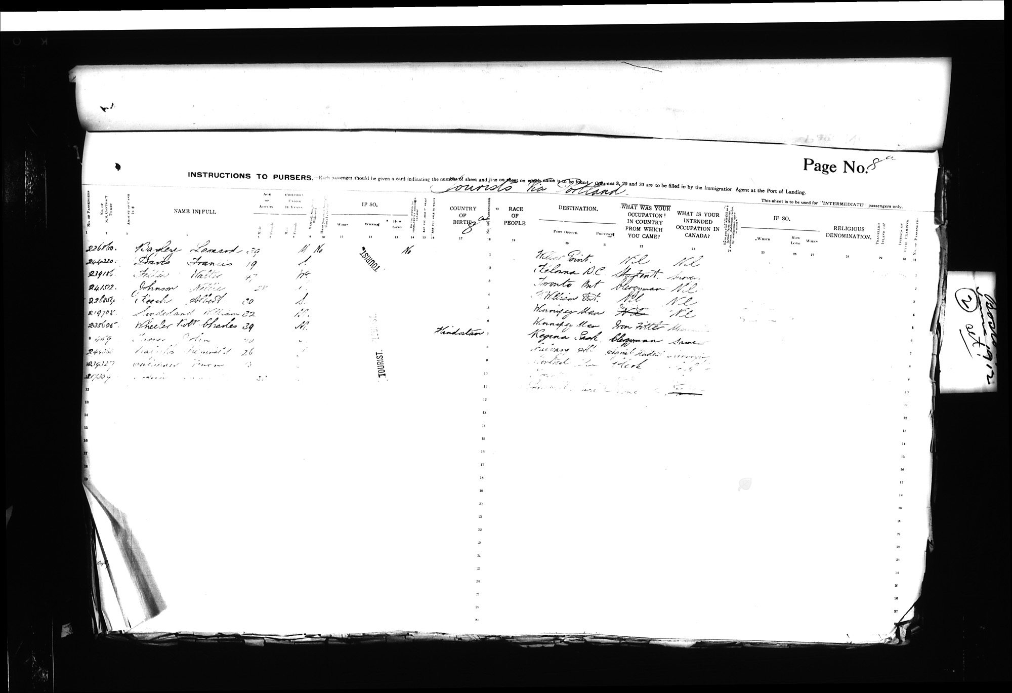 Digitized page of Passenger Lists for Image No.: CANIMM1913PLIST_0000406960-00154