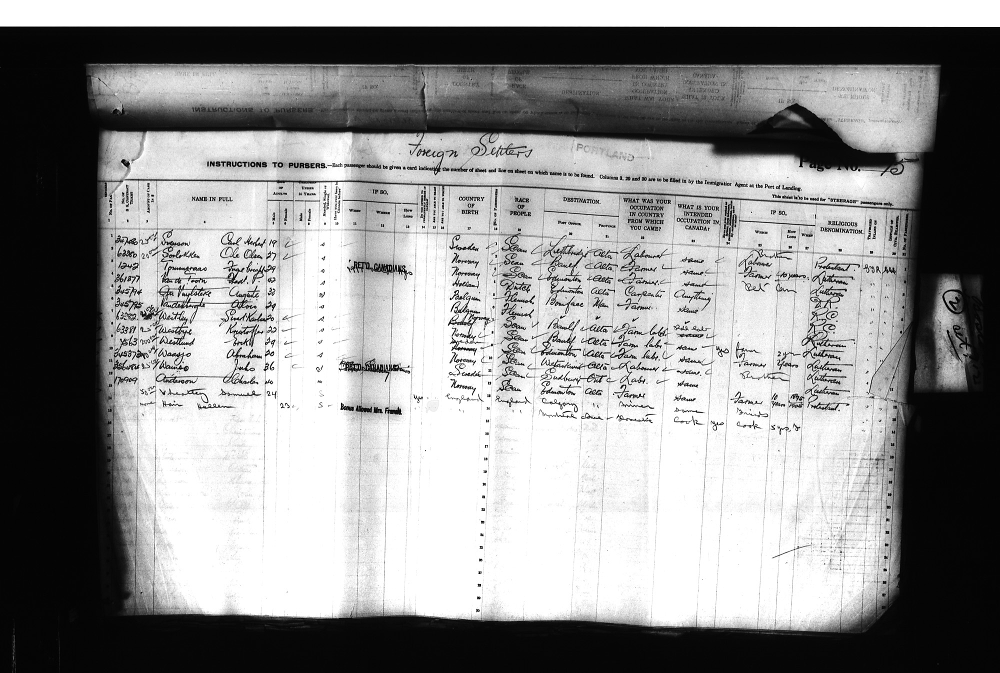 Digitized page of Passenger Lists for Image No.: CANIMM1913PLIST_0000406960-00188