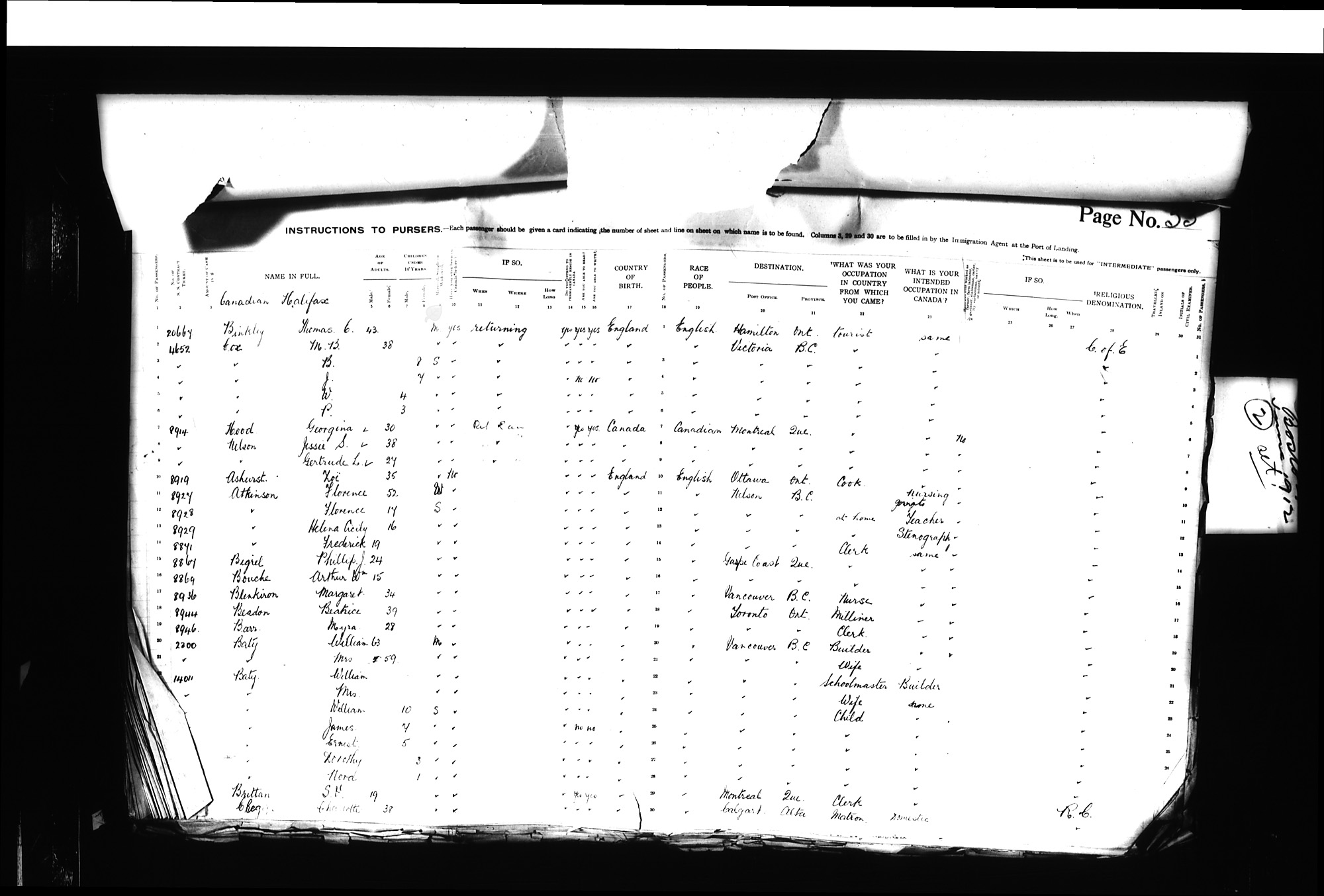 Digitized page of Passenger Lists for Image No.: CANIMM1913PLIST_0000406960-00191
